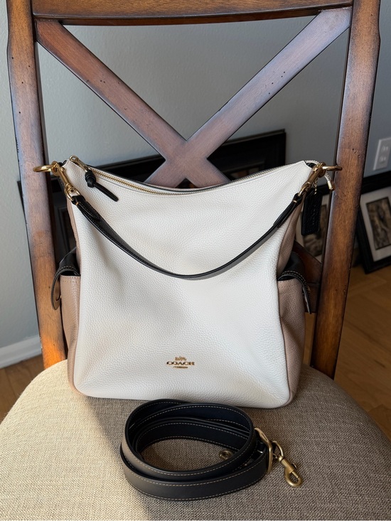 Coach Handbags - Coach Pennie Colorblock Leather Shoulder Bag in Cream, Brown and Black